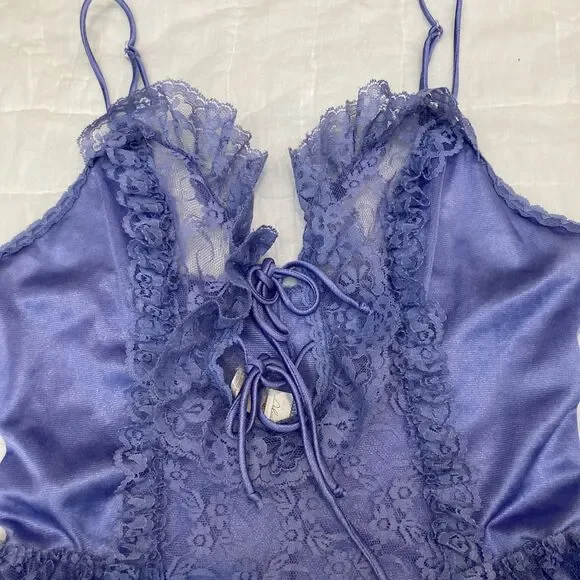 Vintage Lingere Delicates Lavender 80s Teddy Lacy Leotard Nightie Womens M - Picture 6 of 8